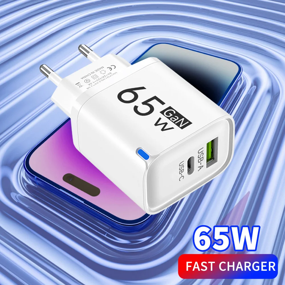65W GaN USB Fast Charging Type C Phone Charger PD QC3.0 Quick Charge Wall Adapter for iPhone 15 Samsung Universal Phone Chargers
