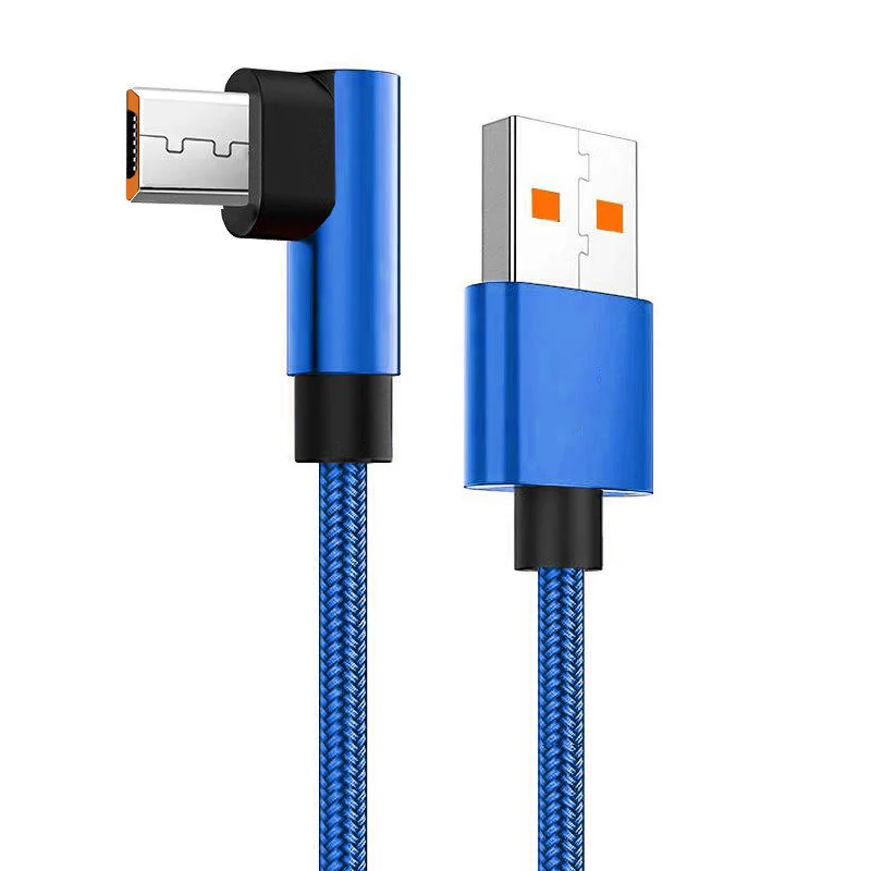 Right-Angle Micro USB Fast Charging Cable - 2.4A High-Speed Charger, Multiple Length Options