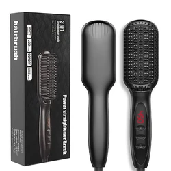 Sleek & Safe Hair Straightening Brush with Ceramic Heating and LCD Display - EU (Black)