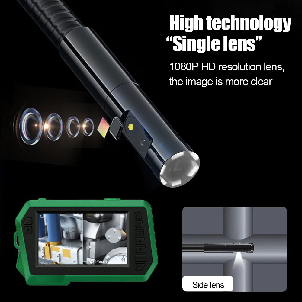 Dual Lens Industrial Endoscope 4.3 Inch 8mm Dual Camera IP67 Waterproof Inspection Camera Digital Borescope 2600mAh Batter