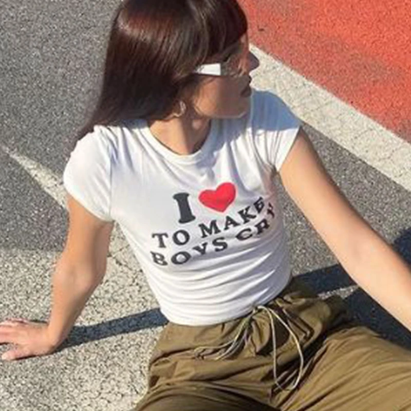 Short sleeved New Elastic Top Women's Letter Printing Women's Sexy T-shift