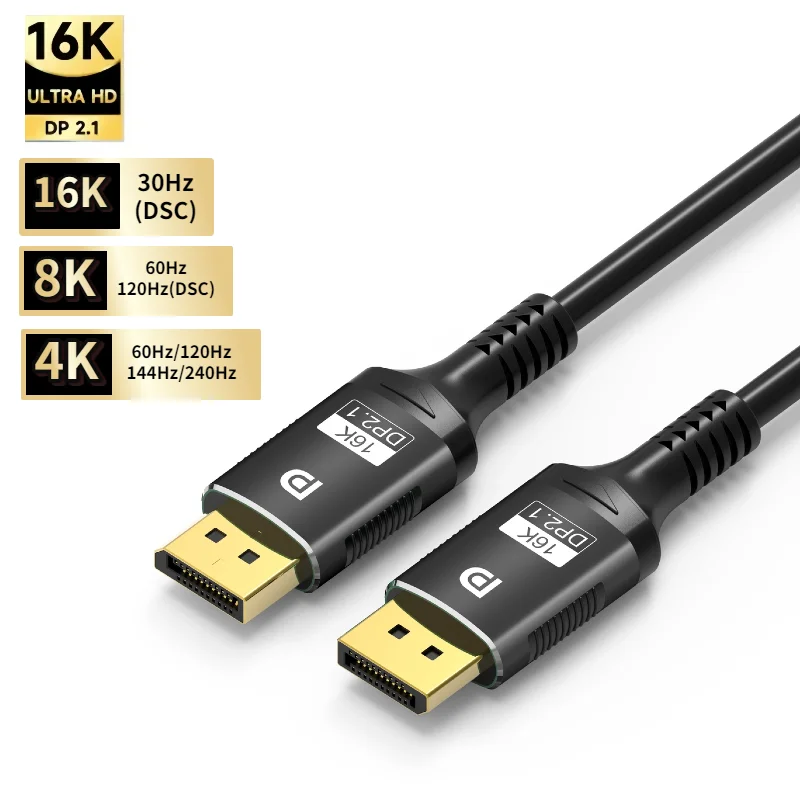 Ultra High-Speed Nylon DisplayPort 2.1 Cable, 16K@30Hz, 8K@120Hz, 4K@240Hz, 54Gbps, Bidirectional Connectivity