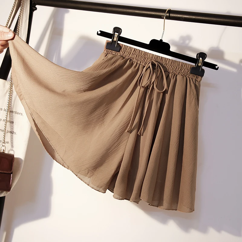 Loose Leisure Solid Shorts Women High Elastic Waist Summer Chiffon Lace-up All-match 4XL Sweet Korean Style Chic Fashion Flare