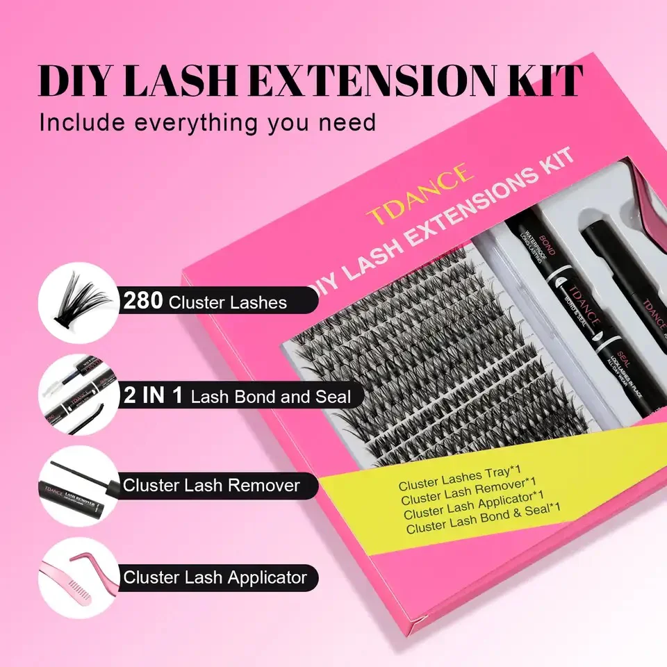 DIY Lash Extension Kit with Bond, Seal, and Remover – 280PCS Mix Clusters