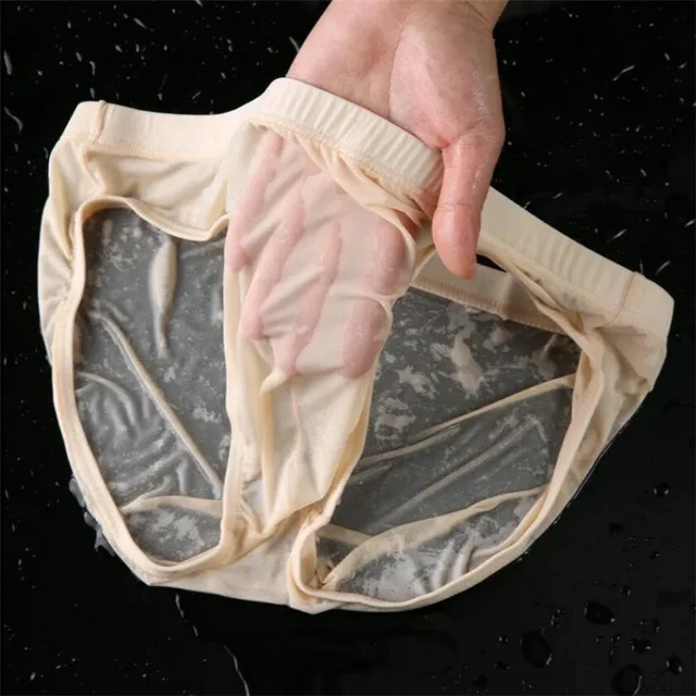 Slip en soie douce pour hommes, culotte solide entièrement transparente, séchage rapide, sans couture, Bikini masculin, sous-vêtements de tentation Gay 1