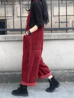 Fashion Corduroy Rompers ZANZEA 2024 Vintage Women Overalls Autumn Spaghetti Strap Solid Jumpsuits Casual Loose Dungarees - Image 3
