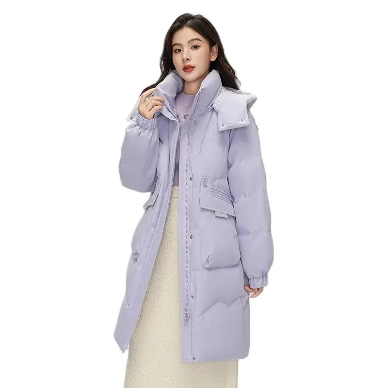 

Fashion Down Feminine Long Section 2023 Winter New Pocket Korean Loose Hooded Ladies Casual Warm Thick Coat Tide.