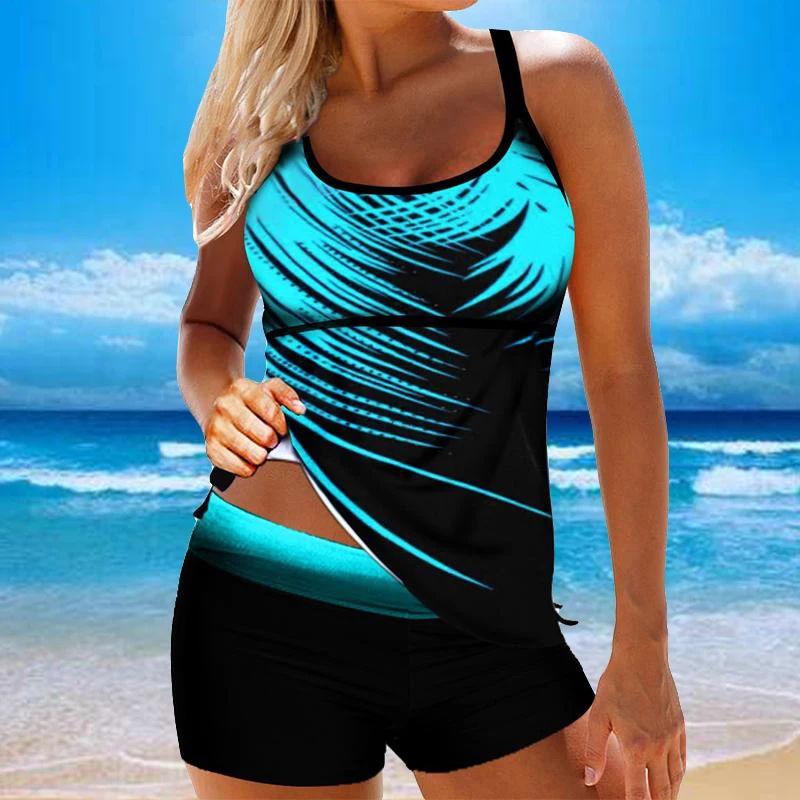 Women 2 Pieces Swimsuit Tankini Set Leaf Printed Summer Beach women swimsuit women two piece sets