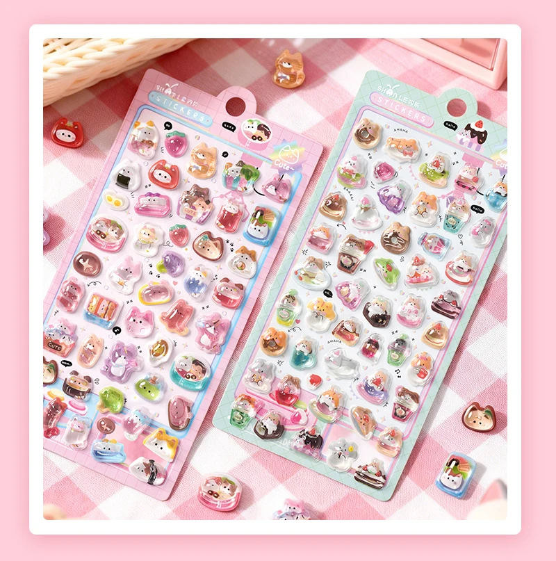 1 pc/4 pcs Cute Animals Sweet 3D Relief Stickers Journaling DIY Diary Stationery Sticker Decor School Supplies Gift