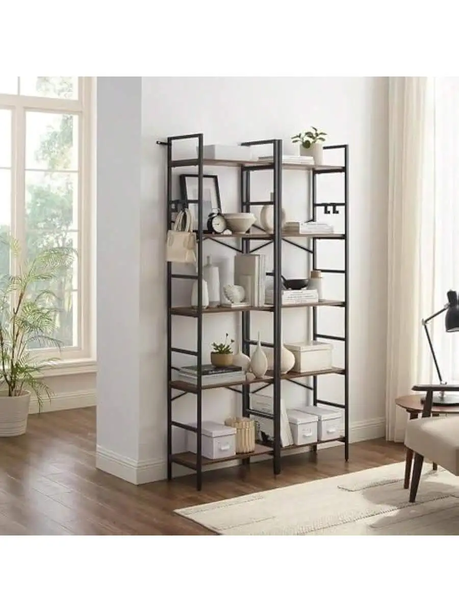 5 Tier Bookshelf 5 Tier Bookshelves Home Office Bookcase Shelf Storage Organizer Industrial Narrow Bookcase Display Stan 3