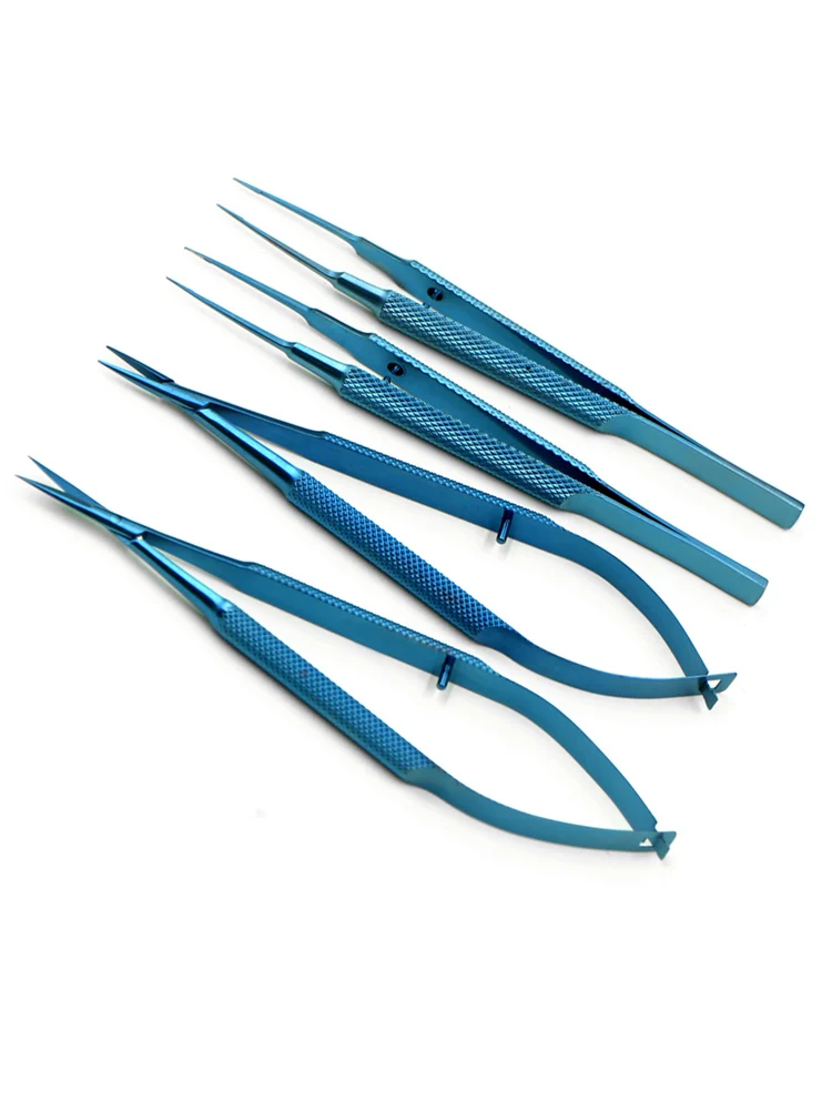 4pcs/set 14cm Titanium Microsurgical Instruments Kit Scissors Needle Holder Forceps