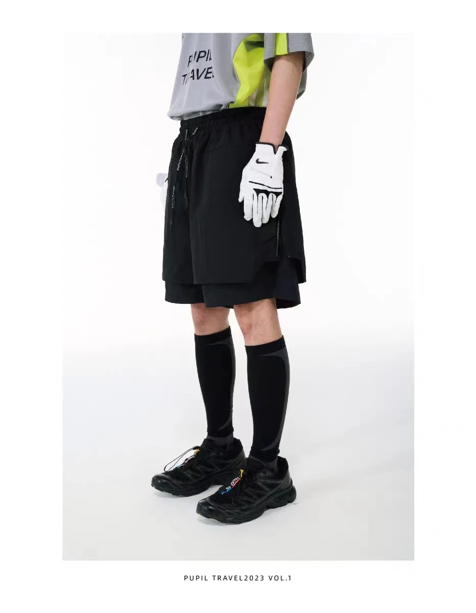 Pupil travel 23ss Double layer quick drying shorts breathable and loose drawcord waist techwear aesthetic gorpcore