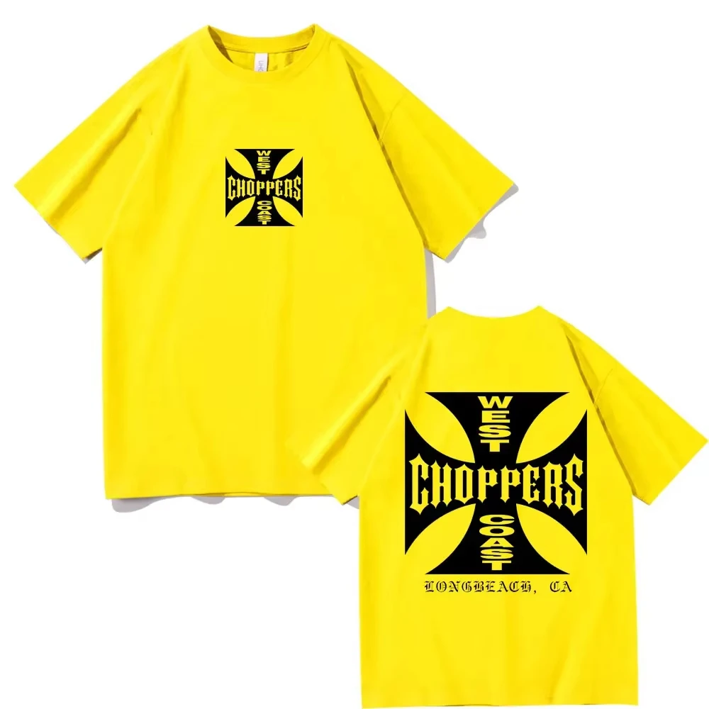 West Coast Choppers Cross Frame Print Tshirt Male Hip Hop Streetwear Oversized T-shirts Fashion Tees Men's Fleece Short Sleeve 6