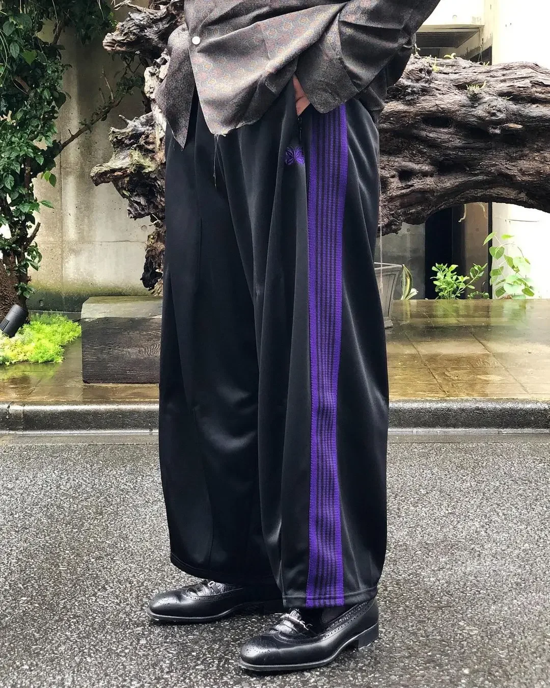 

Y2K purple Weaving Tape Embroidered Butterfly Fit Needles Track Wide Leg Pants Men Women Needles Trousers Black AWGE Sweatpants