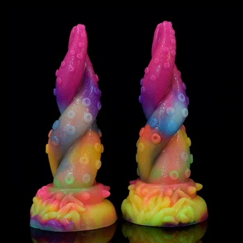 GEEBA Glow In Dark Octopus Tentacle Fantasy Dildo Anal Plug Soft Luminous Sex Toys For Women Men G-Spot Stimulate Sex Products 3