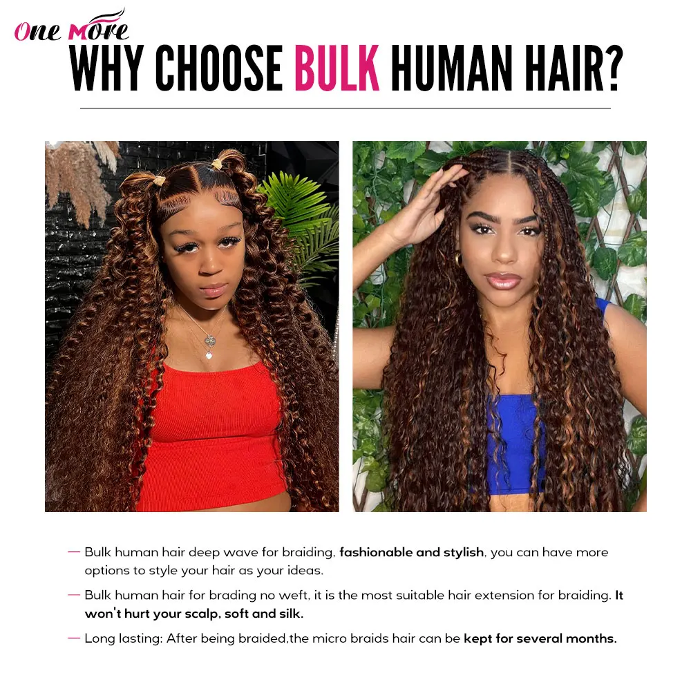 Human Hair Bundles for Braiding Extensions 4 30 Ombre Brown Deep Wave No Weft for Women