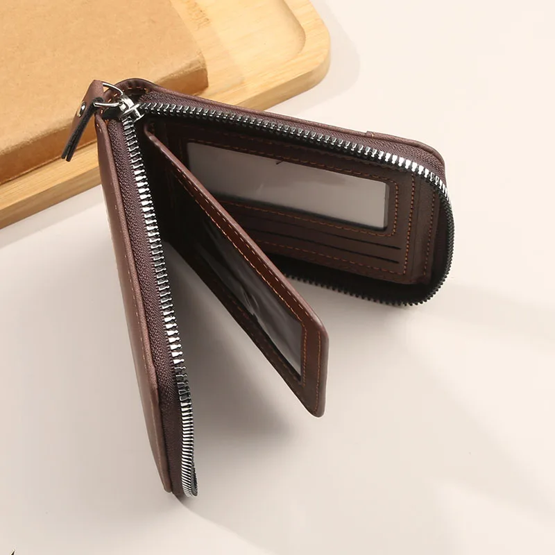 Men's Wallet Short Horizontal Zipper Three Fold Zero Retro Casual Buckle Square Bag