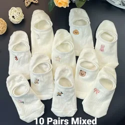 Women's Breathable Cotton Ankle Socks - 10 Pairs with Cute Cartoon Patterns - One Size (10 Pairs Mixed)