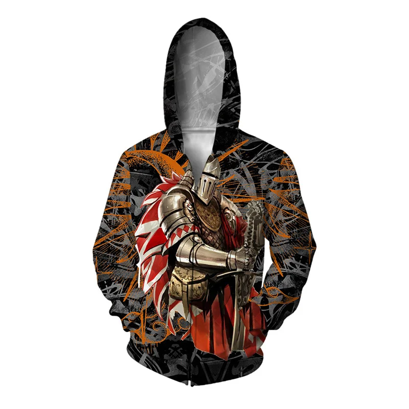 thumbnail image 1 of Sudadera con capucha de vanguardia con estampado 3D para hombre, sudaderas con gráficos de Ghost Wolf Knight, cómodas sudaderas con capucha y cremallera holgadas a la moda, 1 of 4