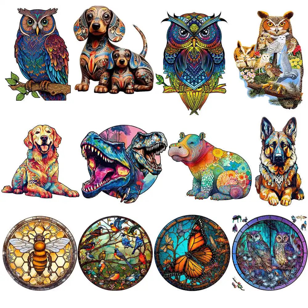 Animal Shape Wooden Puzzles Classic DIY Wood Jigsaws for Adults Educational Montessori Family Toys