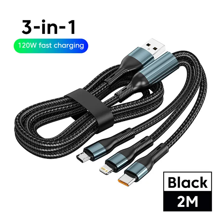 Cable Triple Datos 2m Transparente 120w Carga Rápida | Cuotas Sin Interés