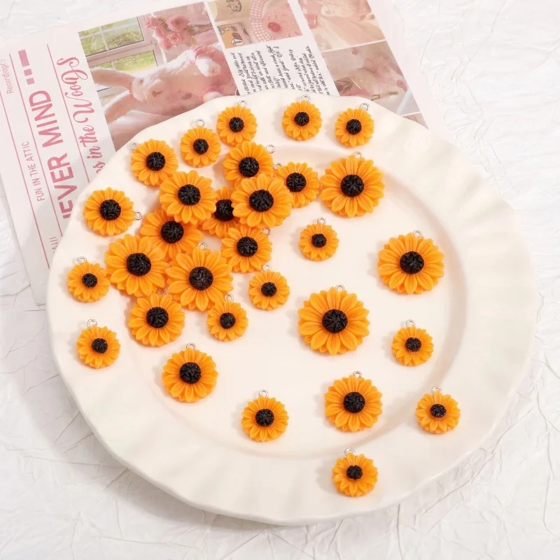 5pcs 16x19mm 2mm 구멍 수지 해바라기 펜던트 오렌지 DIY 쥬얼리 만들기 용품 귀걸이 목걸이 참 액세서리 발견품