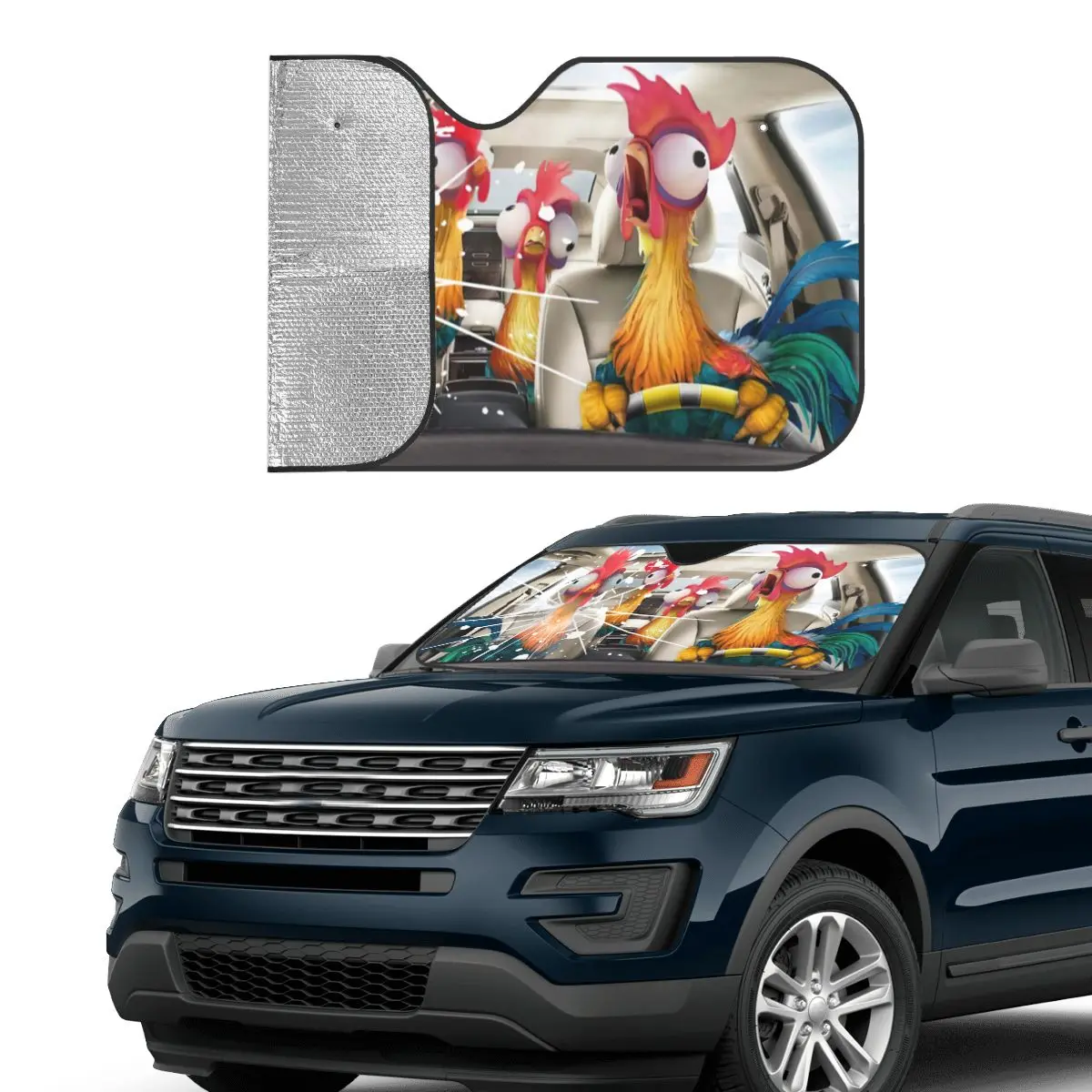 Chicken Driver Novelty Windshield Sunshade 70x130cm Animals Aluminium Foil Sun Visor Car-styling