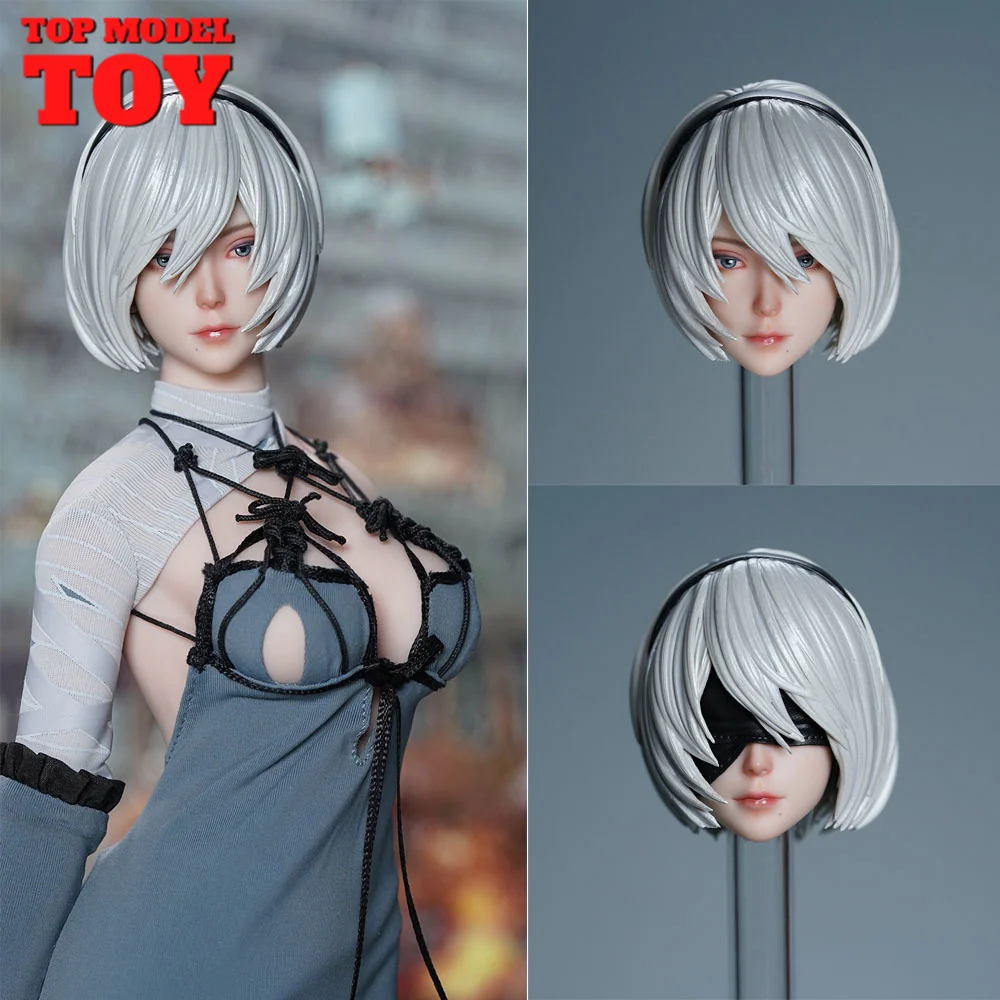 

SUPER DUCK SDH046 1/6 NieR 2B Girl Head Sculpt Carving Model with Eye Mask Fit 12'' TBLeague Female Pale Action Figure Body