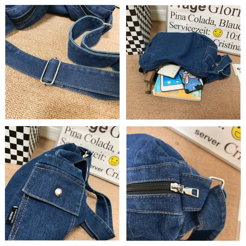 Solid Denim Women's Bag Jeans Messenger Bag Y2K Canvas Shoulder Bag Cross Eco Bag Korean Shopper Hobos College Handbags Satchel