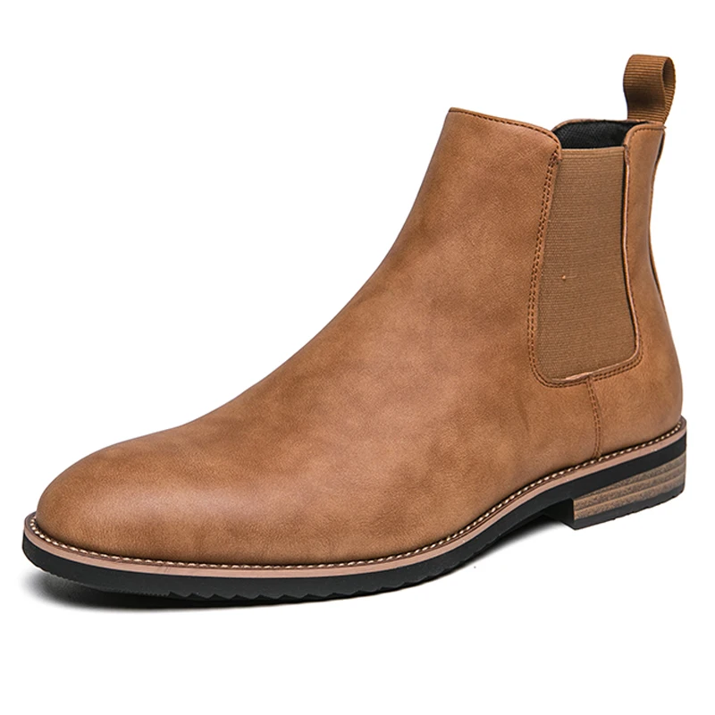 Botas Chelsea de estilo británico para hombre, botas Ankel, botas de vestir de negocios, zapatos de cuero dividido