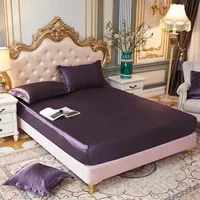 Luxury pure Satin Queen Bed Sheet Set High End Silky Home Bed Sheets Pillow Cover Single Double Fitted Sheet with Elastic Band 4
