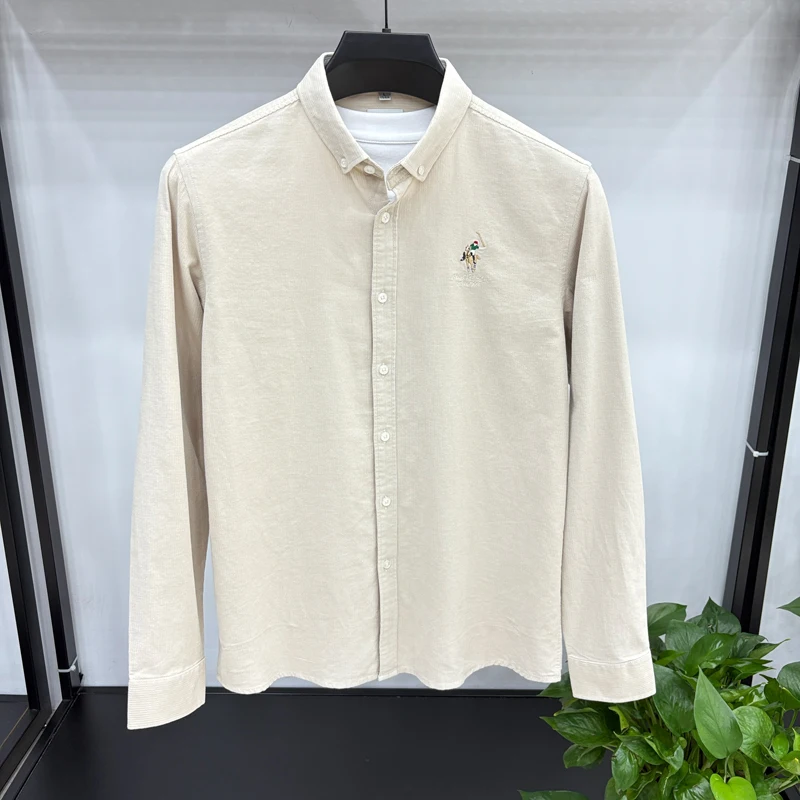 Spring and Autumn New 100% Cotton Long Sleeve Shirt for Men's Business, Leisure, Skin Friendly, Comfortable Collar Shirt Coat