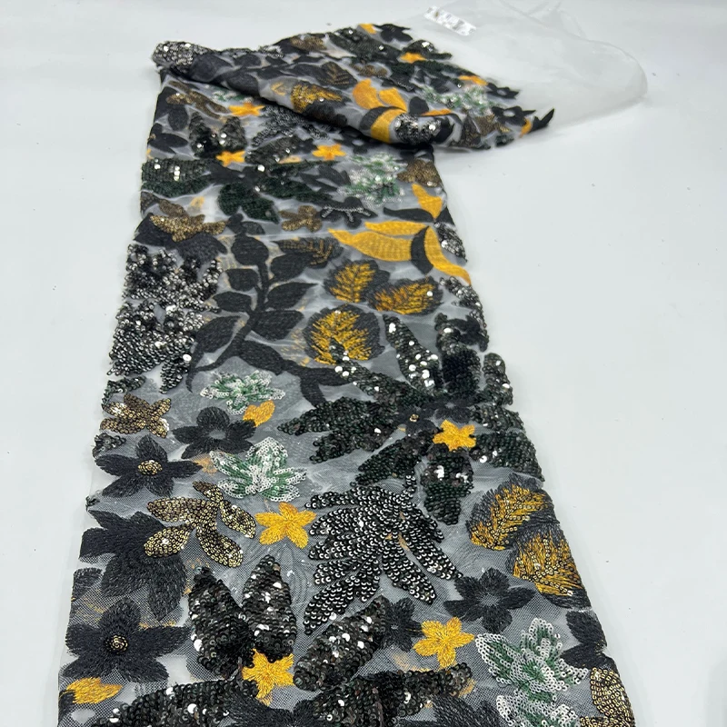 Bunter großer Blumen-Paillettenstoff, florales Netztuch für Hochzeitskleider, Partykleid, DIY-Nähmaterialien, Kleidungsdesign-Stoff – Detail 4