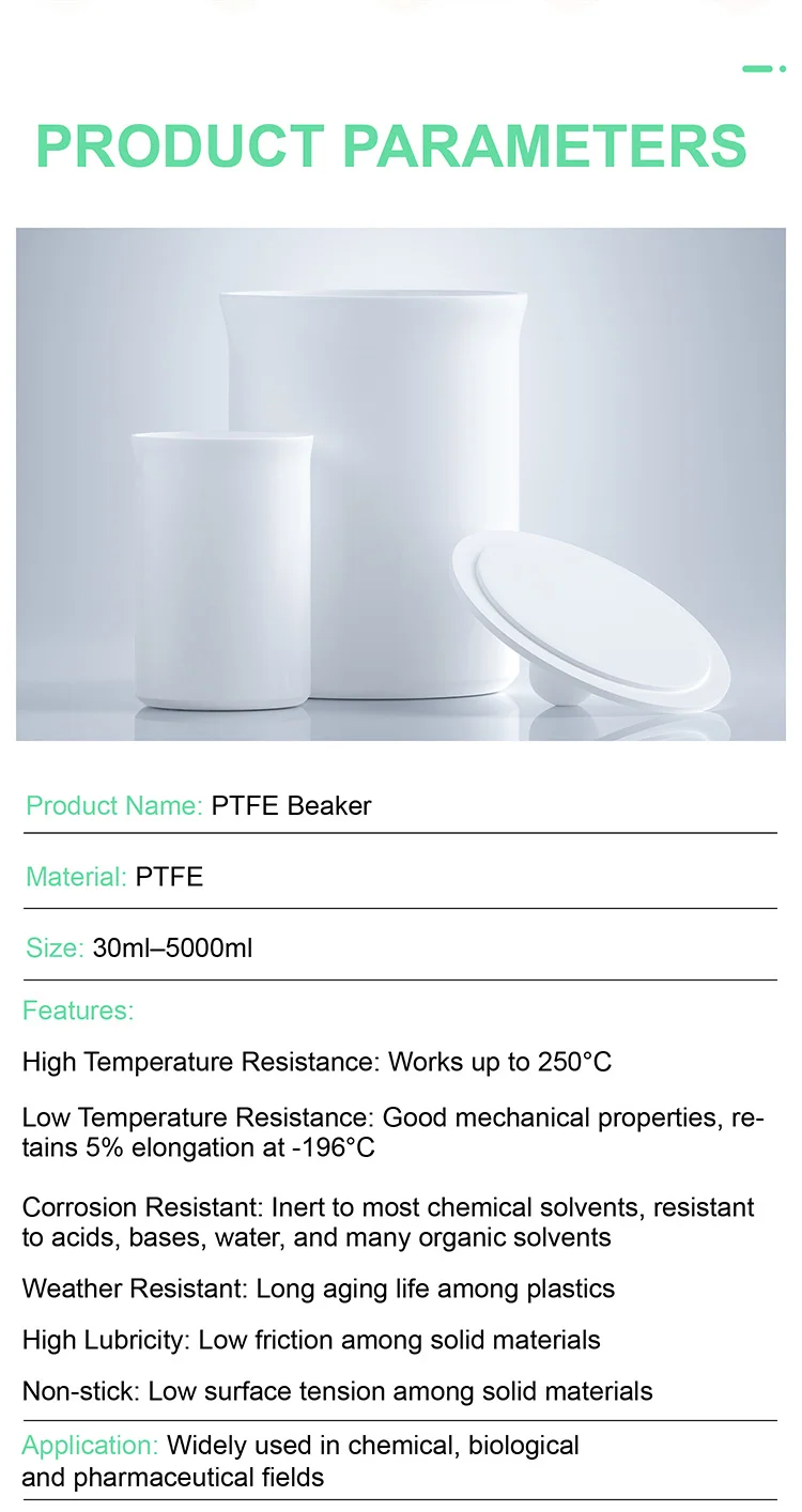 PTFE Beaker with Lid Acid/Alkali/High-Temp Resistant Chemical Non-Stick Corrosio