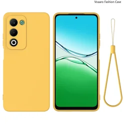 Shockproof Liquid Silicone Protective Case with Strap - Soft and Durable Back Cover - OPPO A5 4G 2025 (Yellow)
