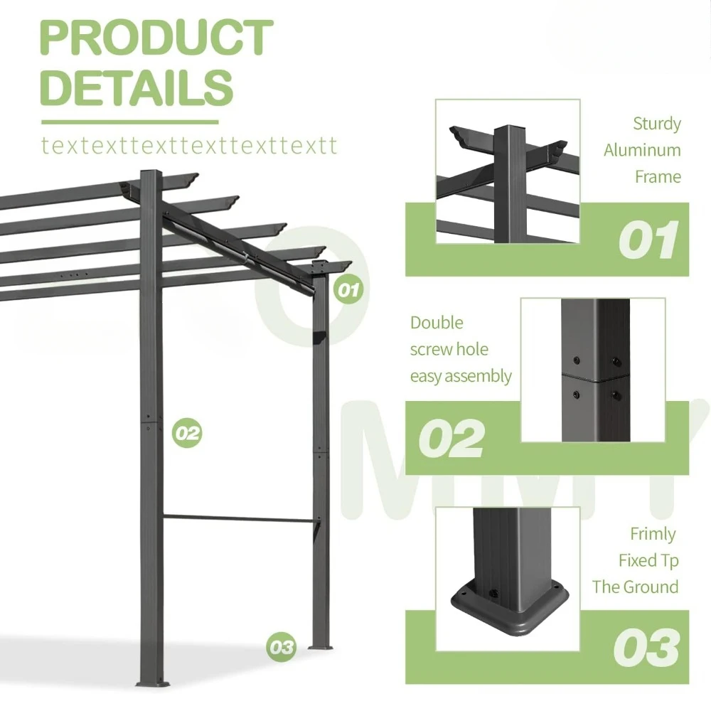 10' x 13' Outdoor Pergola with Retractable Canopy, Aluminum Frame, Patio Shelter with Sun Shade Canopy for Patio, Garden, Deck