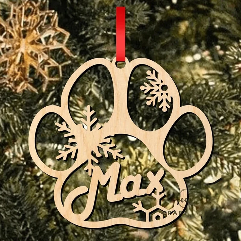 Personalised Christmas Ornaments Home Decor Wooden Dog Paw Xmas Tree Decoration Hanging Bauble Wood Tags Snowflake Ball Gifts christmas decorations wooden animal plaques decor