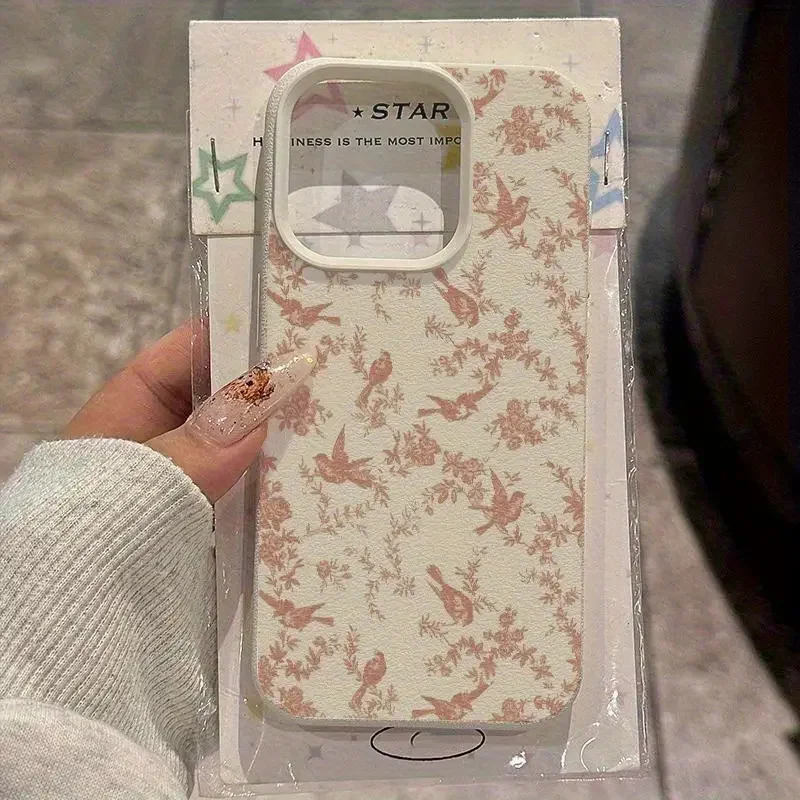 Elegant Pink Birds Floral Pattern TPU Phone Case - Soft Protective Cover