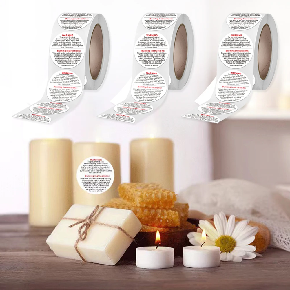 

Round Warning Label 2.5cm Candle Warn Tags 500pcs/roll Seal Sticker for English Candle Jar Container Stickers Safety