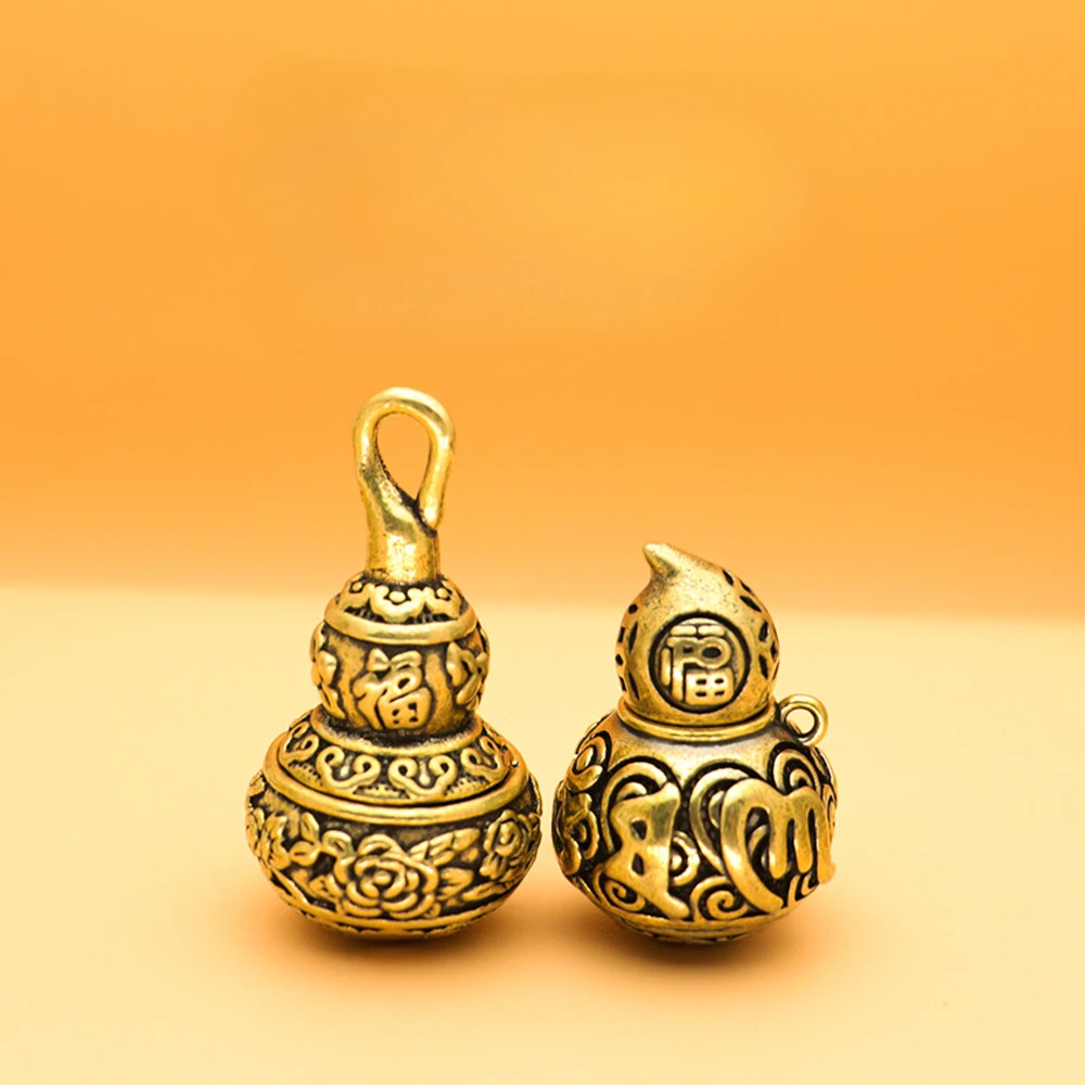 

2 Pairs Feng Shui Brass Chinese Letters Blessing Lotus Gourd Charms Key Chain Pendants Pill Box Home Storage Box Lucky Wealth