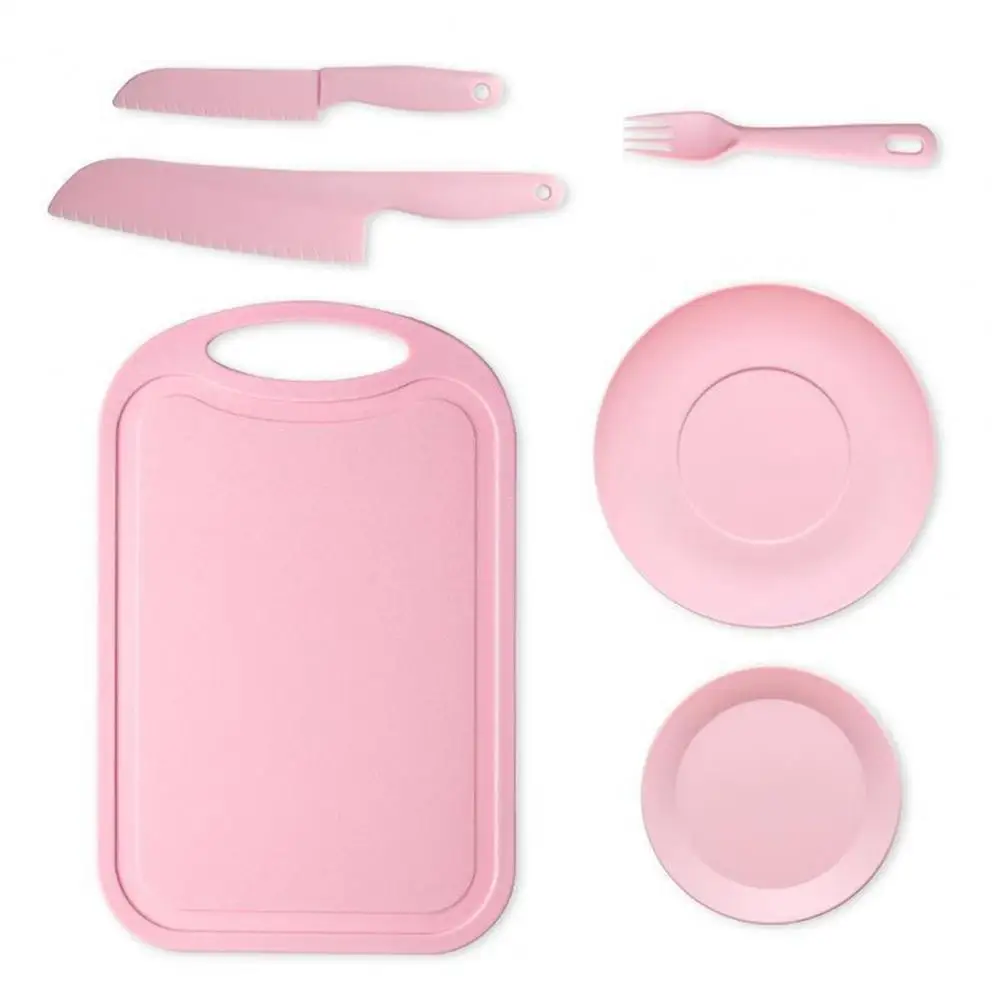 Kit de cubiertos con tabla de cortar para niños, juego de cubiertos de plástico de grado alimenticio, tenedor, plato cortador