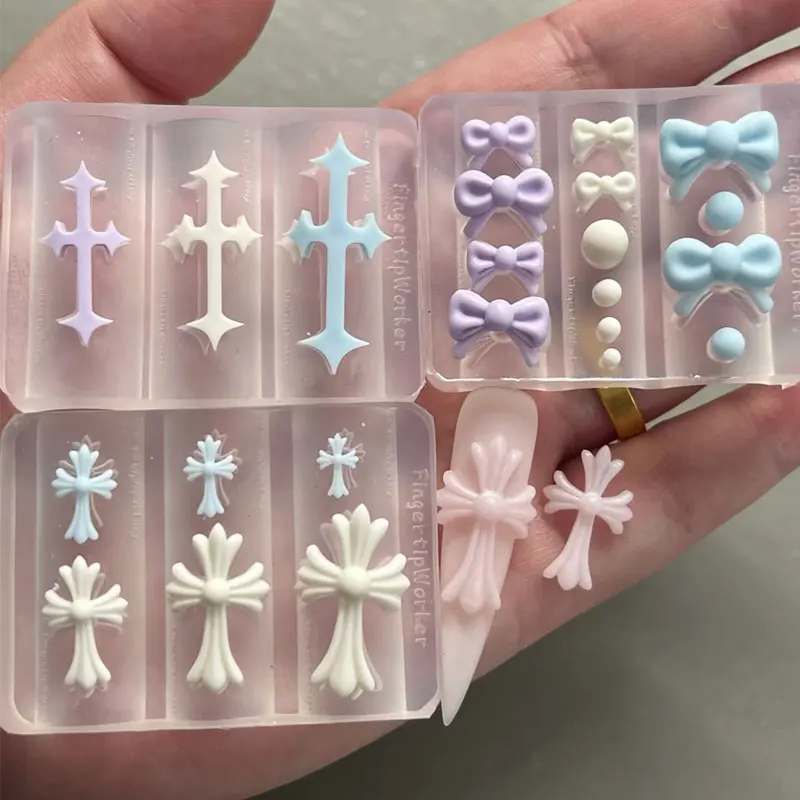 새로운 네일 아트 몰드 3D 실리콘 크로스 릴리프 조각 DIY 디자인 템플릿 스텐실 재사용 가능한 네일 부품 장식 매니큐어 도구
