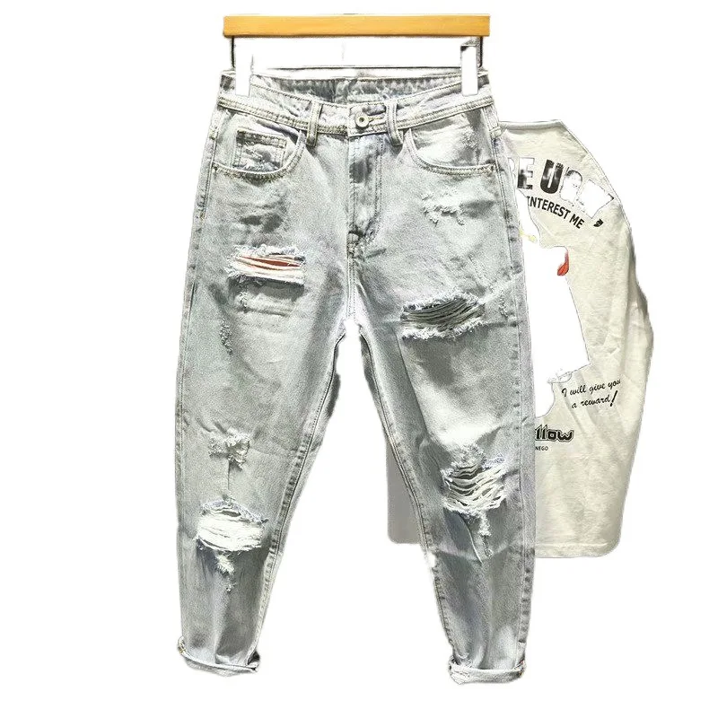 Ripped Jeans for Men Vintage Clothes Patch Hole Beggar Pants Jean Baggy Light Color 90s Streetwear Vintage Trousers fashion pants men casual pants