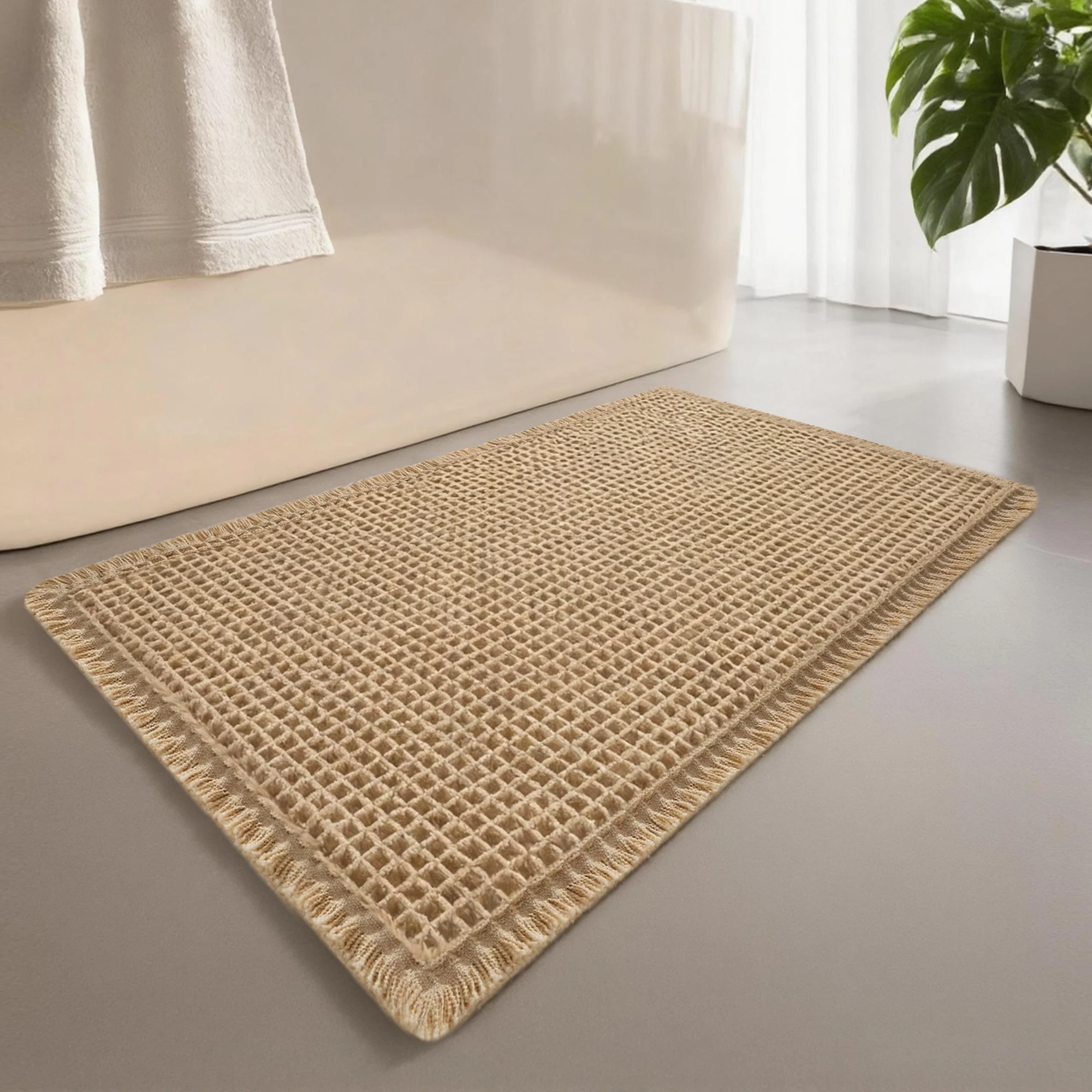 Plush Non-Slip Absorbent Bathroom Rug with Tassel Accents
