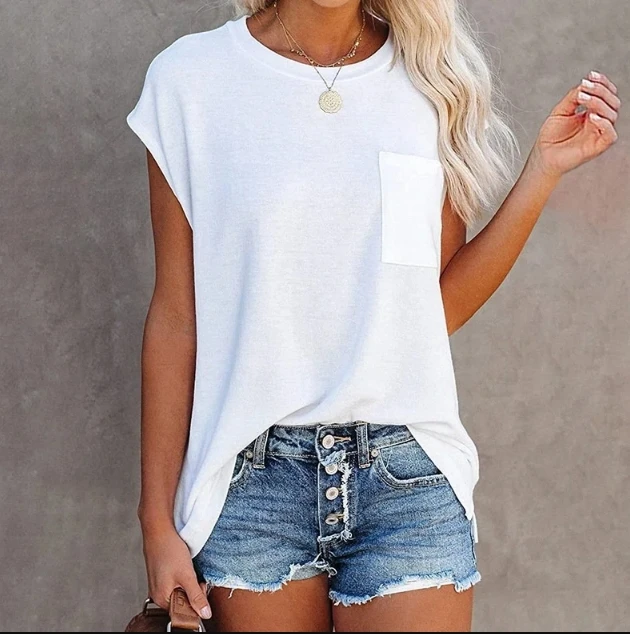 Summer Tops Fashion Clothes Women Casual Short Sleeve Pure Color Loose T-shirts Ladies Blouses Off Shoulder Round Neck Cotton 5