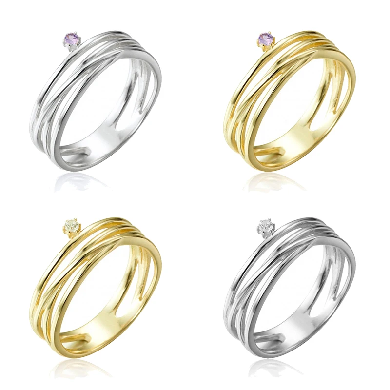 

1PC Plated 24K Gold / 925 Silver Multilayer Cross Rings for Women Geometry Twist Hollow Out Crystal Finger Rings Jewelry