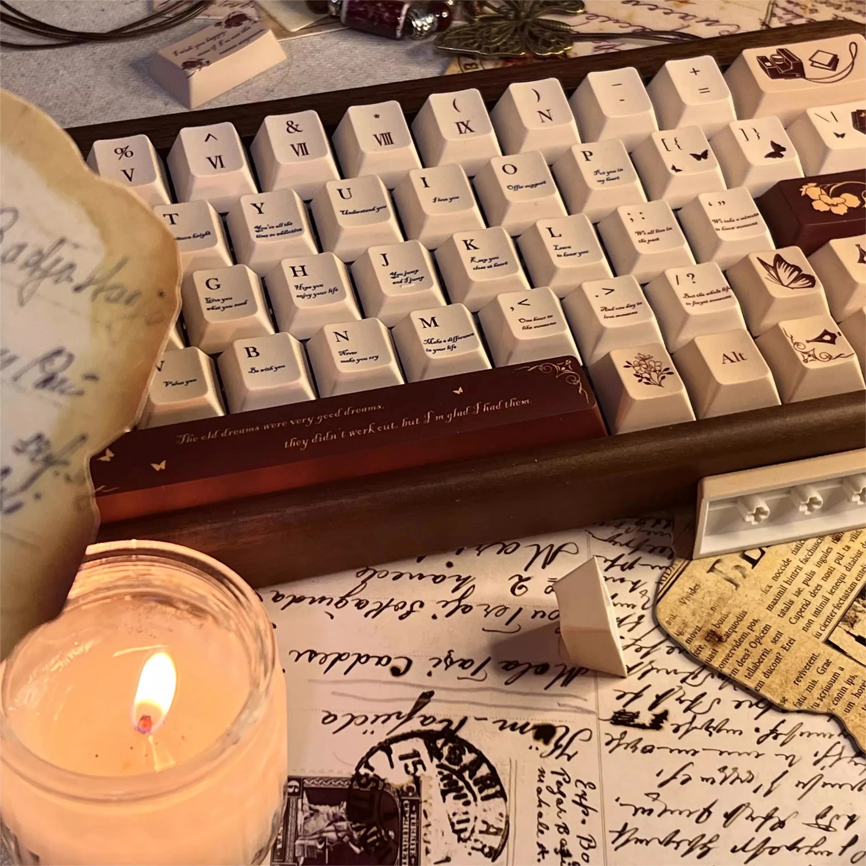 Love Letter Keycaps Grupo Pbt Sublimação de Tintura Cereja Perfil Keycap Lightproof 61 64 68 75 84 87 96 98 Conjunto Dependente - Imagem 5
