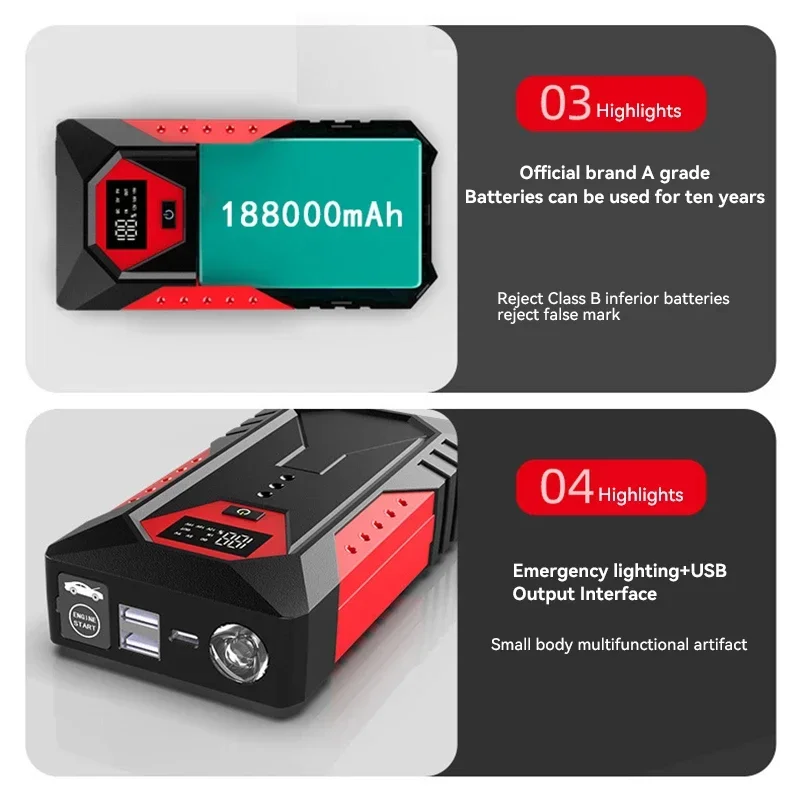 18000mAh Portable Car Jump Starter Power Bank Car Booster Charger 12V Starting Device Petrol Diesel Car Emergency Booster 3
