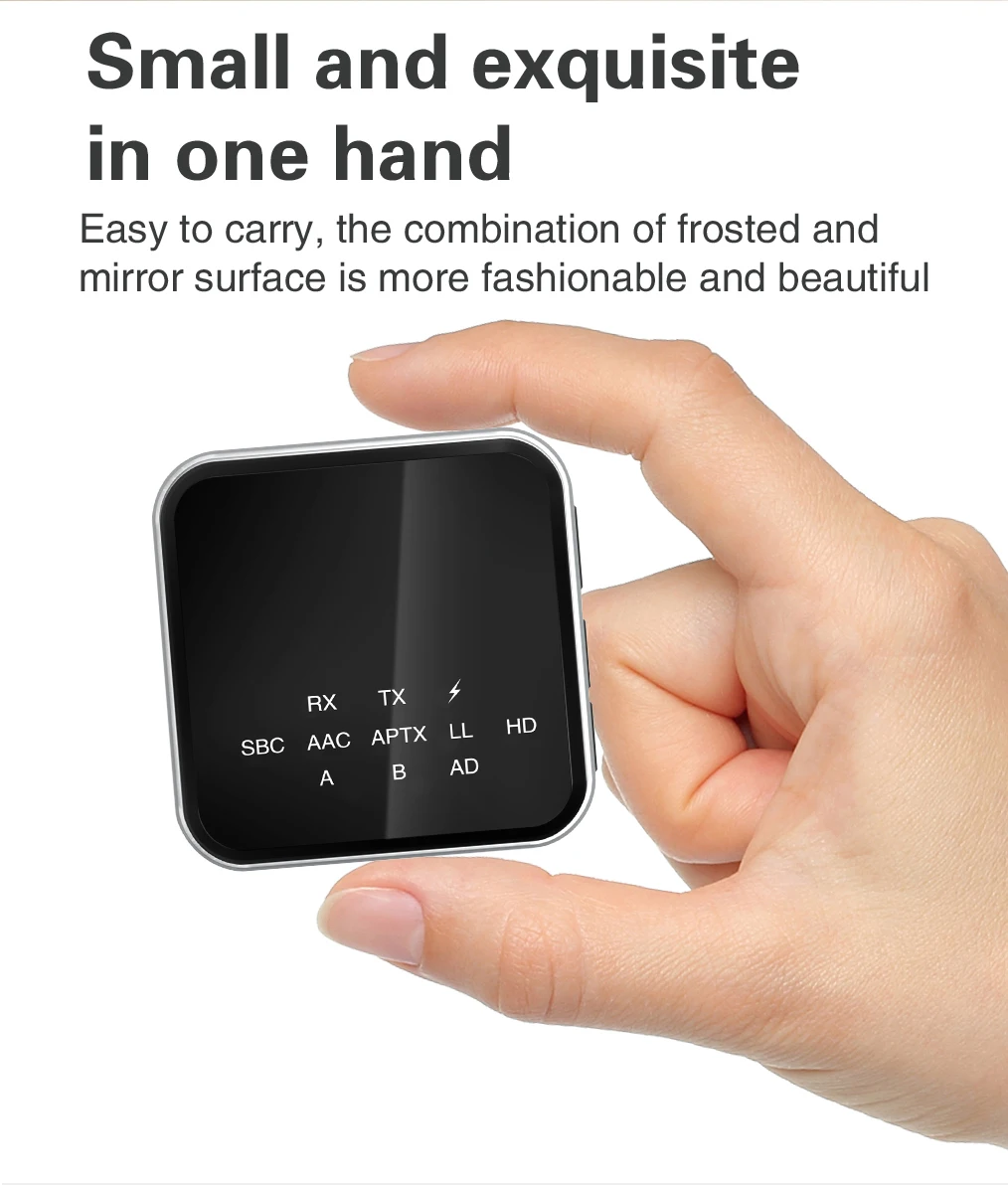 Bluetooth 5.2 Audio-Empfänger-Sender-Adapter, geringe Latenz, freihändiger, kabelloser Stereo-Musikadapter mit eingebautem Mikrofon_voghion.com