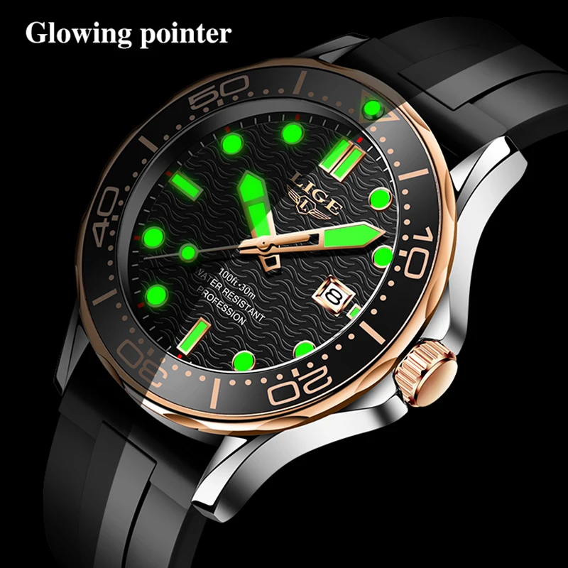 LIGE Quartz Watches For Men Fashion Business Men Watch Military Silicone Sports Waterproof Date Chronograph Relogio Masculino